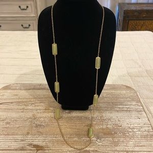 Vintage Gold Tone Green Long Chain Statement Necklace